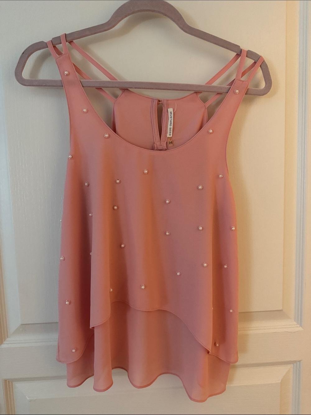 Mustard Seed Pearl-Embellished Dusty Pink Layered Cami